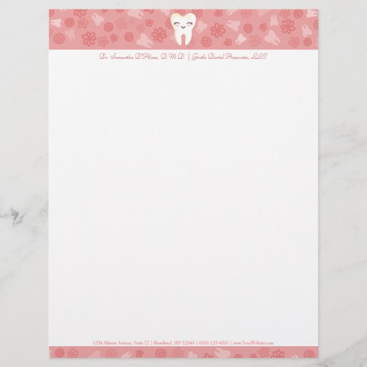 Cute Tooth - Roze aangepaste briefterhead Briefhoofd (Voorkant)