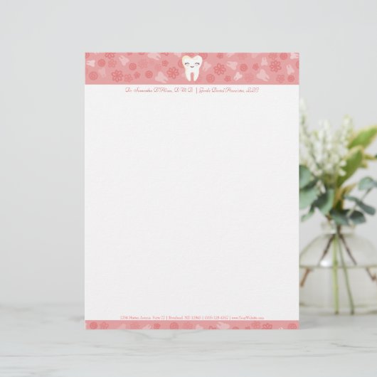 Cute Tooth - Roze aangepaste briefterhead Briefhoofd (Staand voorkant)