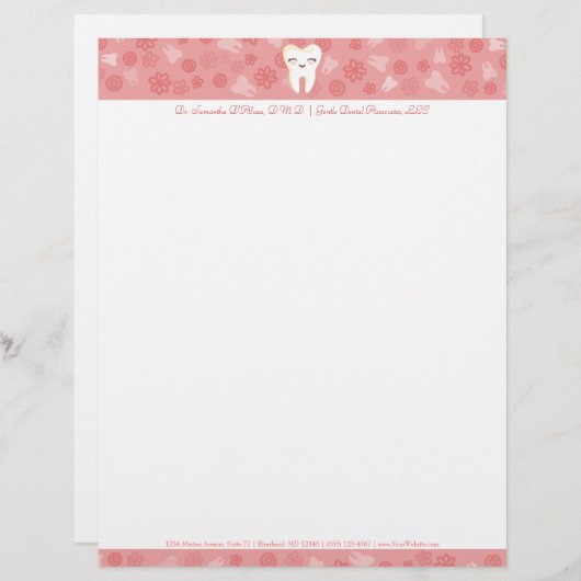 Cute Tooth - Roze aangepaste briefterhead Briefhoofd (Voorkant / Achterkant)