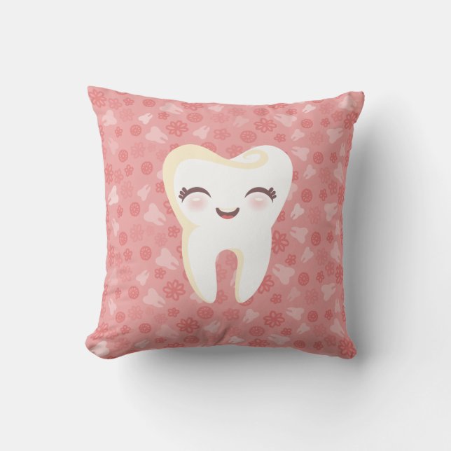 Cute Tooth - Roze decoratieve Sierkussen (Voorkant)