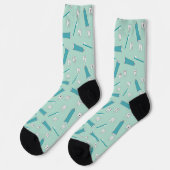 Cute Tooth Teal Mint Toothpaste Toothbrush Pattern Sokken (Links)