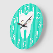 Cute Tooth - Teal Striped Dental Wall Clock Grote Klok (Hoek)