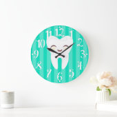 Cute Tooth - Teal Striped Dental Wall Clock Grote Klok (Huis)