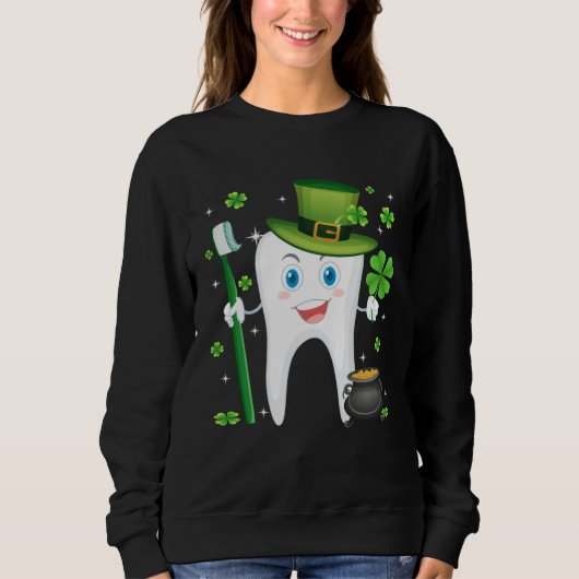 Cute Tooth With Hat Dental Assistant  St Patricks  Trui (Voorkant)