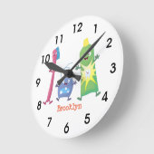 Cute toothbrush toothpaste dental floss cartoon ronde klok (Hoek)