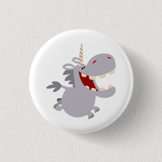 Cute Toothy Cartoon Unicorn Button Badge (Voorkant)
