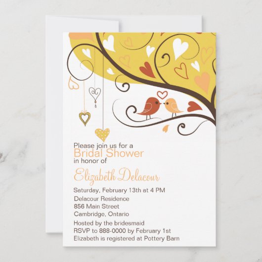 Cute Tortelduifjes Autumn Bridal Shower Invitation Kaart (Voorkant)