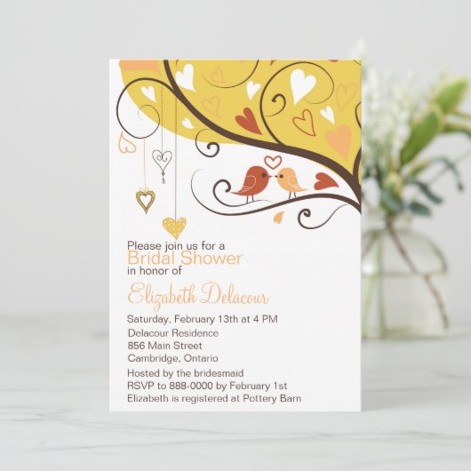 Cute Tortelduifjes Autumn Bridal Shower Invitation Kaart (Staand voorkant)