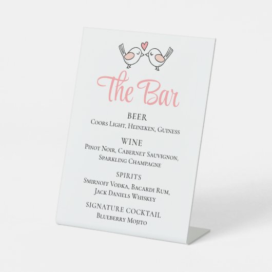 Cute Tortelduifjes Black Roze Lovevogels Wedloop B Reclamebord Met Voetstuk (Voorkant)