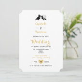 Cute Tortelduifjes Black White Gold Wedding Invita Kaart (Staand voorkant)