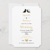 Cute Tortelduifjes Black White Gold Wedding Invita Kaart (Voorkant)
