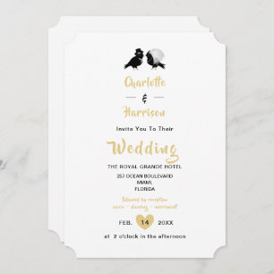 Cute Tortelduifjes Black White Gold Wedding Invita Kaart