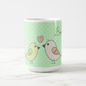 Cute Tortelduifjes op Mint Green Polka Dot Koffiemok (Center)