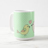 Cute Tortelduifjes op Mint Green Polka Dot Koffiemok (Voorkant links)