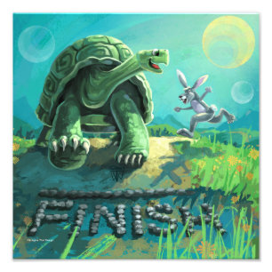 Cute Tortoise en de Hare Art Foto Afdruk