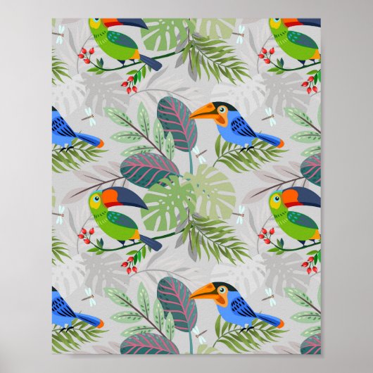 Cute Toucan-vogel, Elk vogelpatroon, Waterverven Poster (Voorkant)