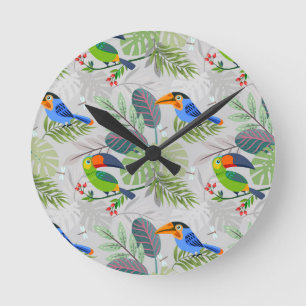Cute Toucan-vogel, Elk vogelpatroon, Waterverven Ronde Klok