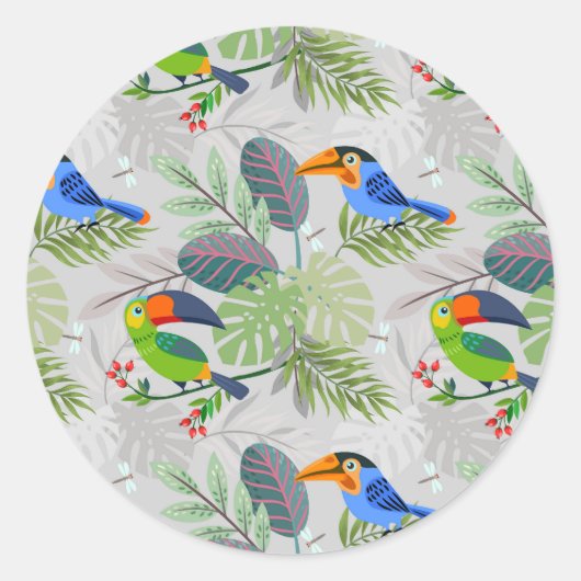 Cute Toucan-vogel, Elk vogelpatroon, Waterverven Ronde Sticker (Voorkant)
