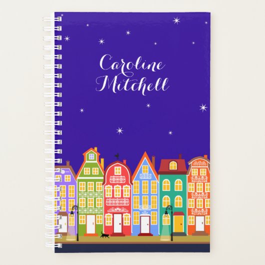 Cute Town Black Cat Cartoon Houders 5,5x8.5 Planne Planner (Voorkant)