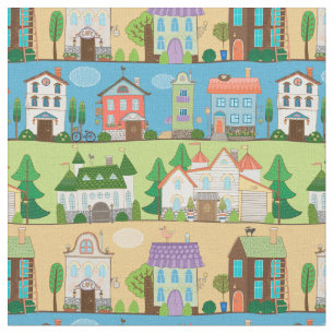 Cute Town Streets Fabric Stof