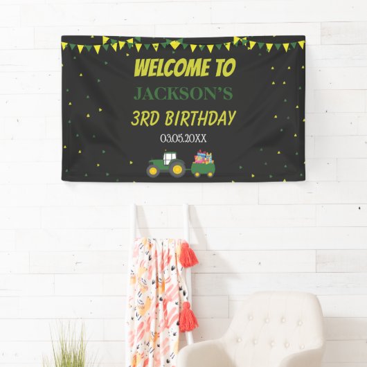 Cute Tractor Boerderij 3rd Birthday Confetti Backd Spandoek (Insitu)