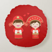 Cute Traditional Chinese Couple Wedding Decor Rond Kussen (Voorkant)