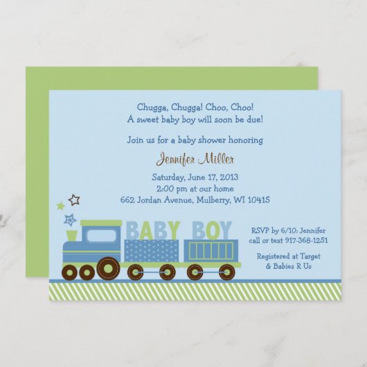 Cute Train Baby shower Kaart (Voorkant / Achterkant)