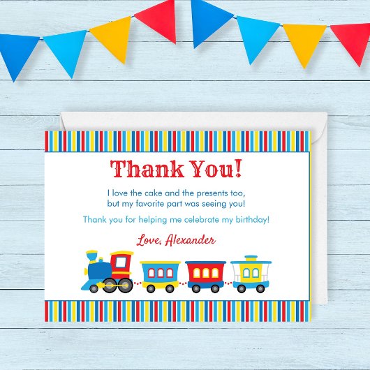 Cute Train Birthday Hartelijk dank Bedankkaart