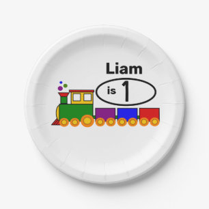 Cute Train Boy's 1st Birthday Papieren Bordje