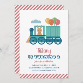 Cute Train Bunny and Balloon Birthday Kaart