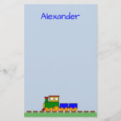 Cute Train met Boy's Name Blue Stationery Briefpapier (Voorkant)