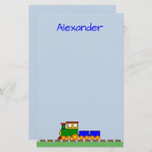 Cute Train met Boy's Name Blue Stationery Briefpapier (Voorkant / Achterkant)