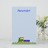Cute Train met Boy's Name Blue Stationery Briefpapier (Staand voorkant)