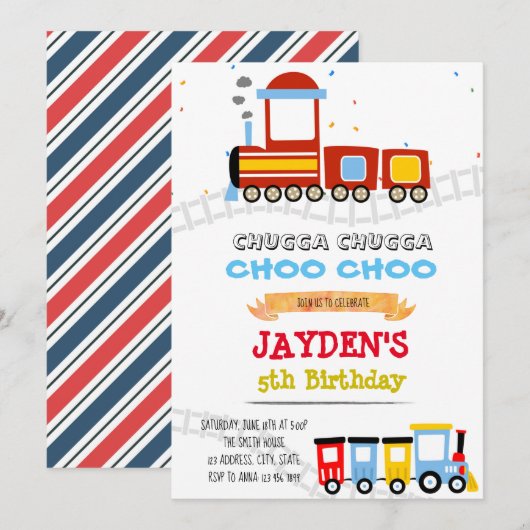 Cute train thema verjaardagdouche kaart (Voorkant / Achterkant)