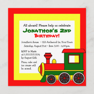 Cute Train Theme Kids Birthday - Red Green Yellow Kaart