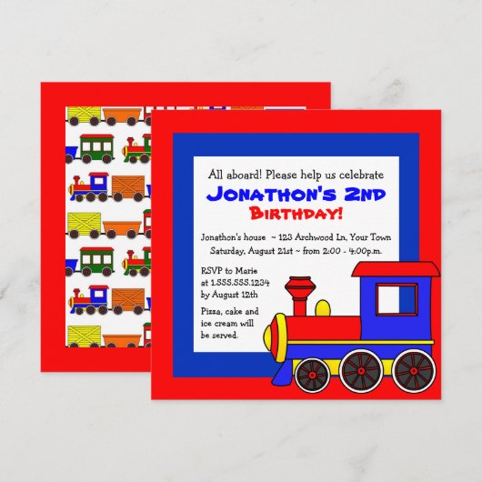 Cute Train Theme Kinderen van Birthday Kaart (Voorkant / Achterkant)