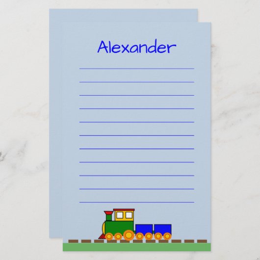 Cute Train with Boy's Name Briefpapier (Voorkant / Achterkant)