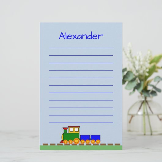 Cute Train with Boy's Name Briefpapier (Staand voorkant)