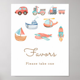 Cute TransportBoy Birthday Party Favors Poster