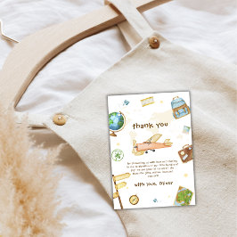 Cute Travel Around The World Airplane Baby Shower  Bedankkaart