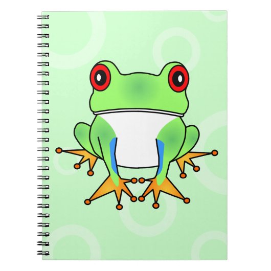 Cute Tree Frog Cartoon - Licht groene cirkels Notitieboek (Voorkant)