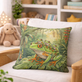 Cute Tree Frog Mama And Froglets Jungle Animals Kussen
