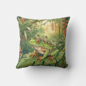 Cute Tree Frog Mama And Froglets Jungle Animals  Kussen (Achterkant)
