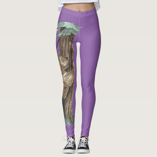 Cute Tree Hugger Beer Outdoor Scene Ontworpen Leggings (Voorkant)