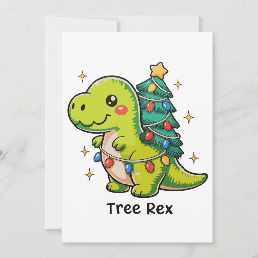 Cute Tree Rex Christmas Dinosaur T Rex Xmas Lights Feestdagenkaart (Voorkant)