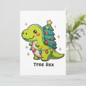 Cute Tree Rex Christmas Dinosaur T Rex Xmas Lights Feestdagenkaart (Staand voorkant)