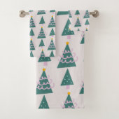 Cute Trees Doodles Pink Green Bad Handdoek (Insitu)