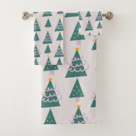 Cute Trees Doodles Pink Green Bad Handdoek