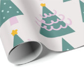 Cute Trees Doodles Pink Green Cadeaupapier (Rol Hoek)