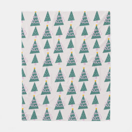 Cute Trees Doodles Pink Green Fleece Deken